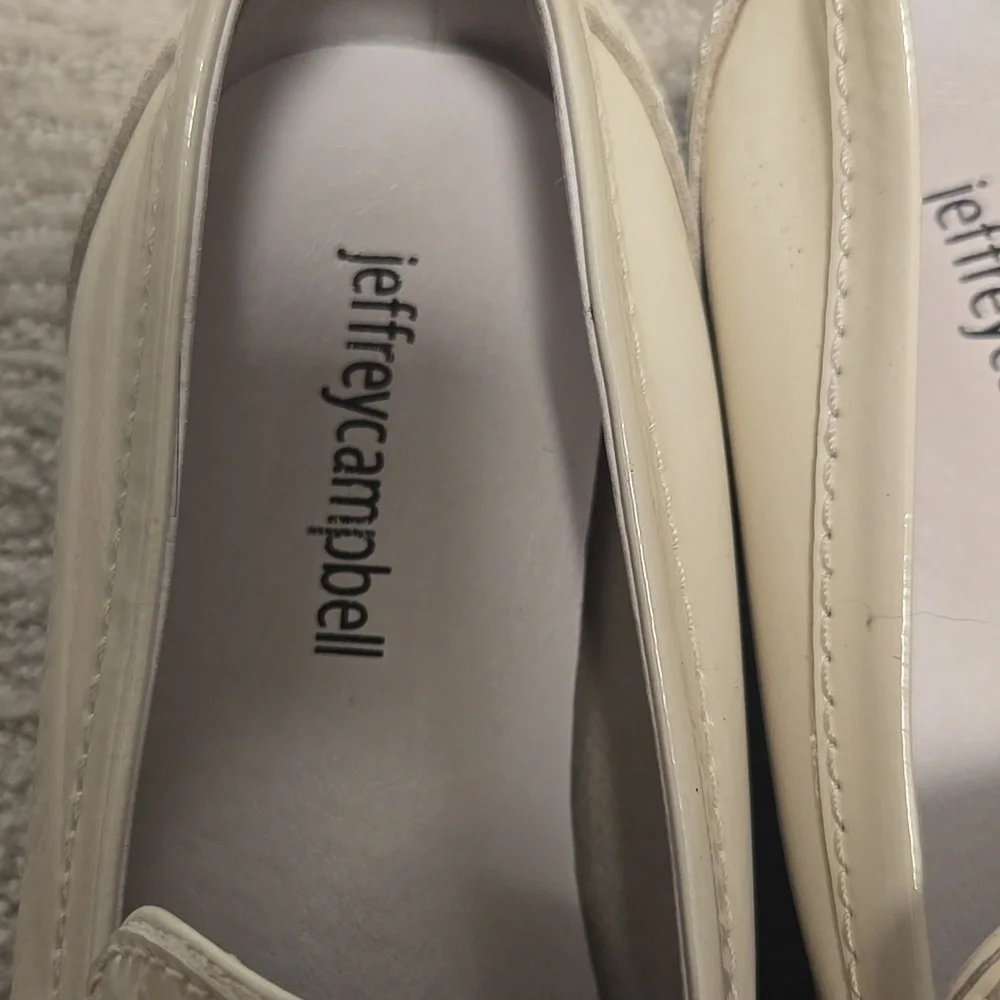 NWOT Jeffrey Campbell Sorbonne Crinkle Patent Leather Loafers Ivory